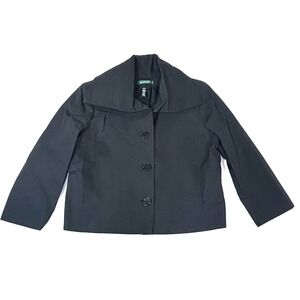 Lauren Ralph Lauren Women Black Oversized Collar Jacket Sz 10 Cotton Silk Blend